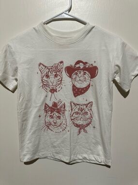 Cat & Jack White Tee with Red Cat Portraits